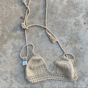 Macrame bikini top in tan